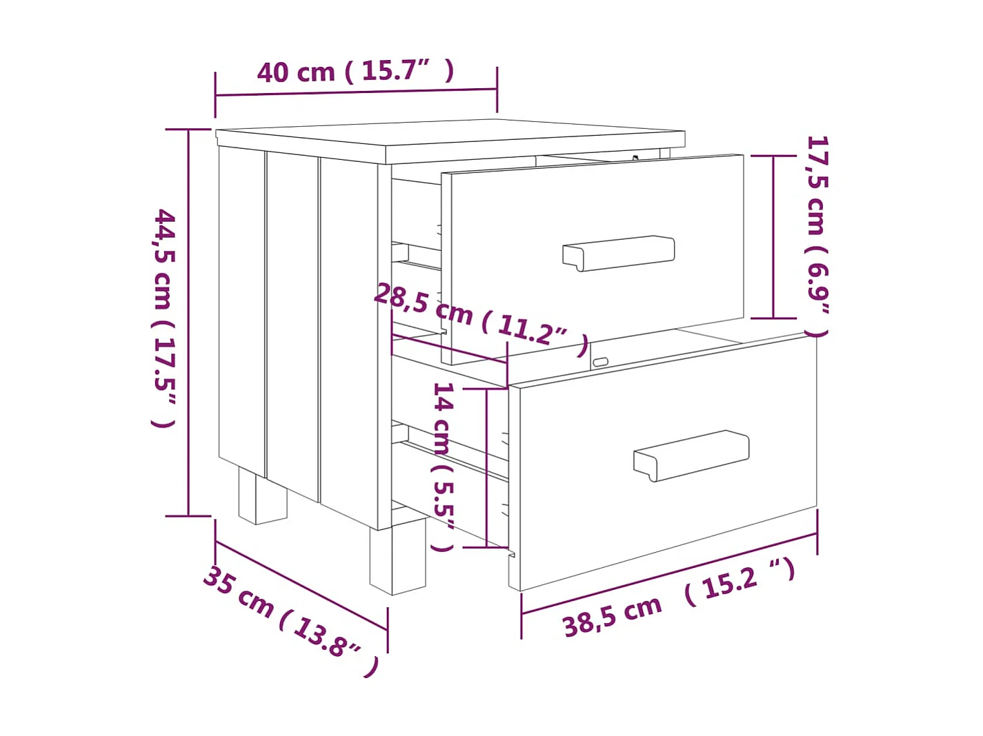 Tables de chevet HAMAR 2pcs Gris clair 40x35x44,5 Bois massif
