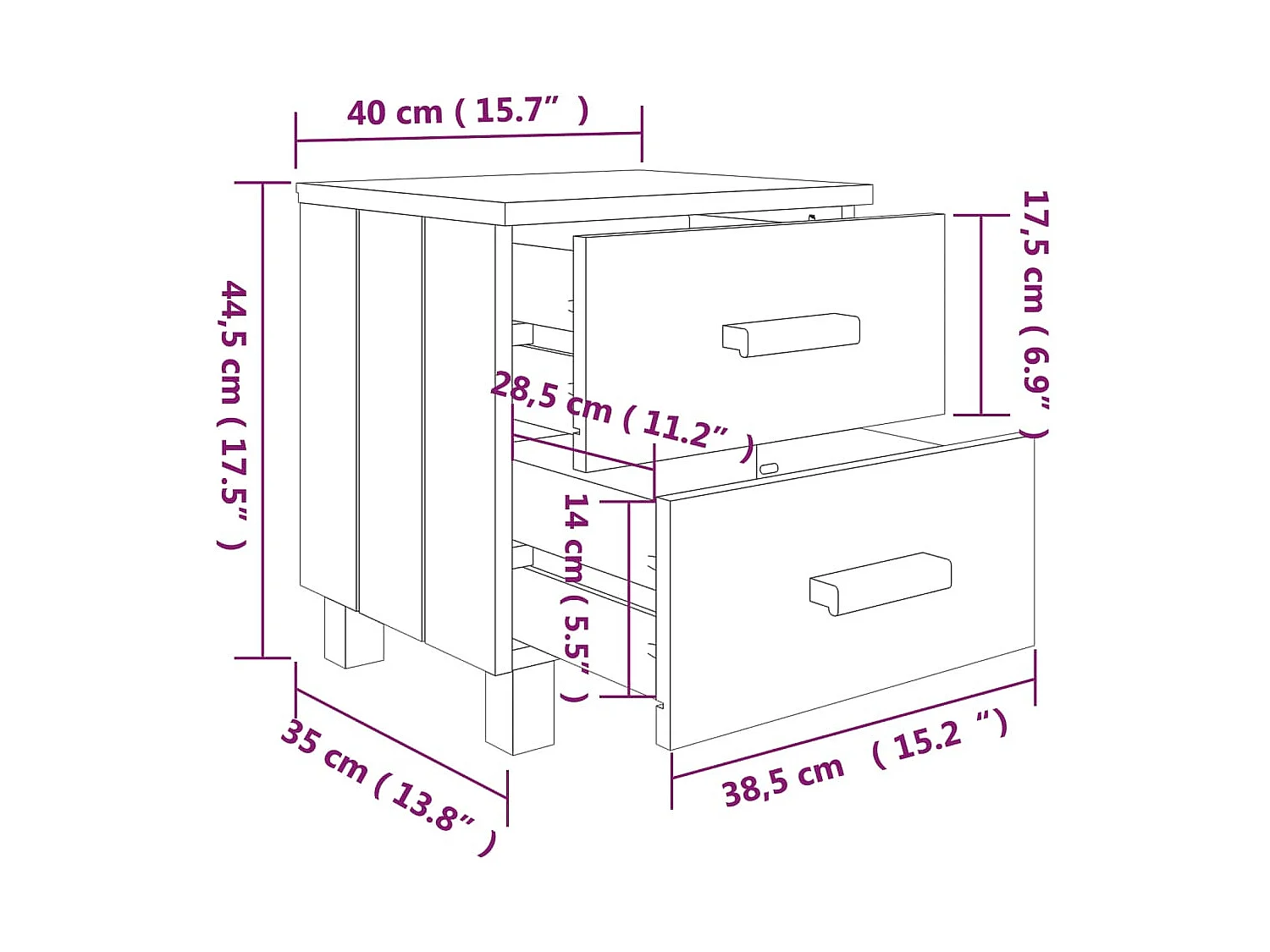 Tables de chevet HAMAR 2pcs Gris clair 40x35x44,5 Bois massif