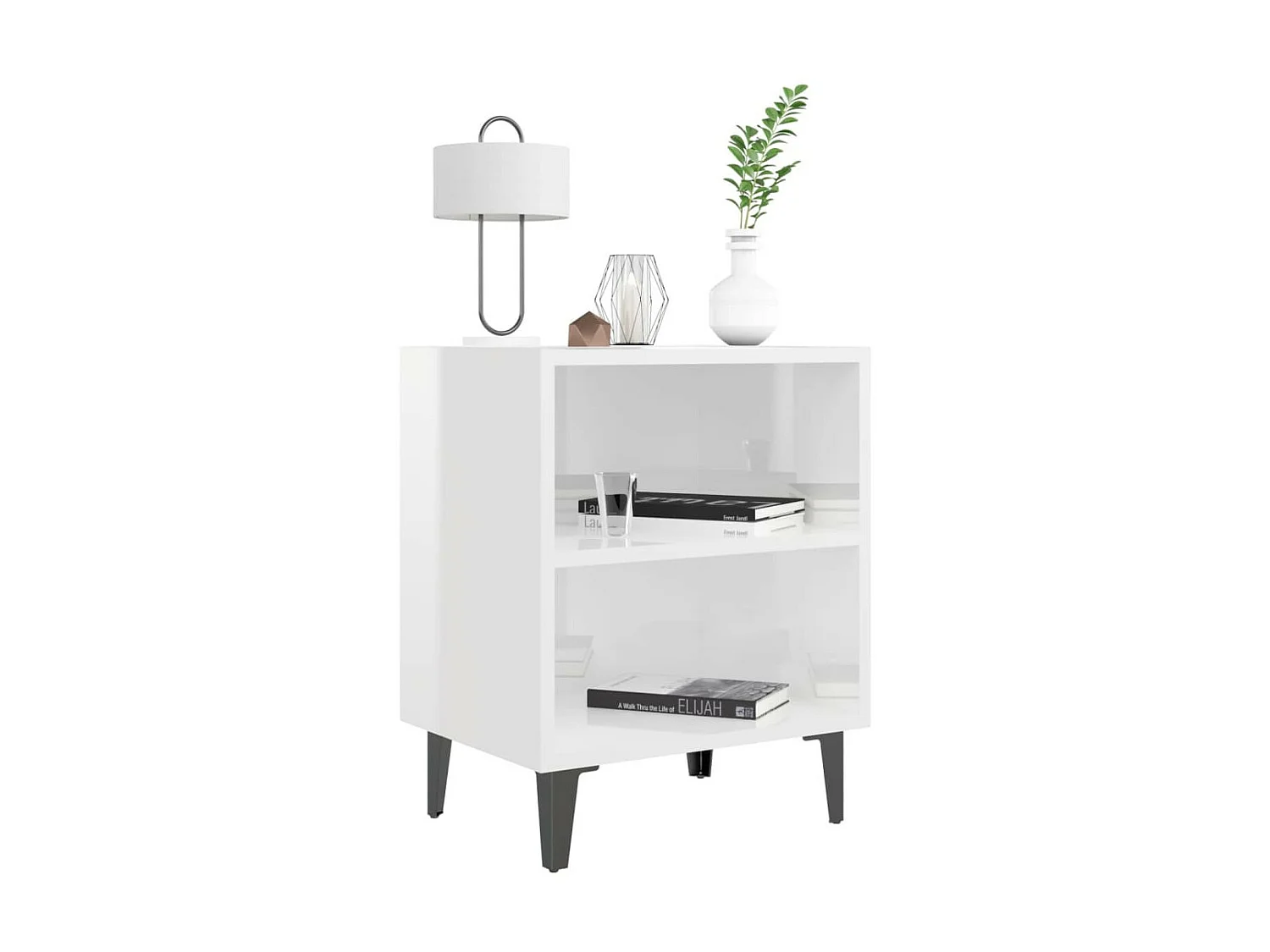 Table de chevet avec pieds en métal Blanc brillant 40x30x50 2