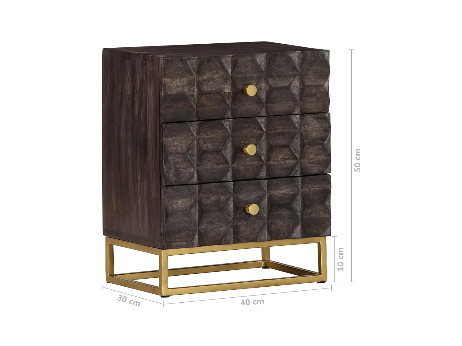 Table de chevet Noir 40x30x50 Bois de manguier massif