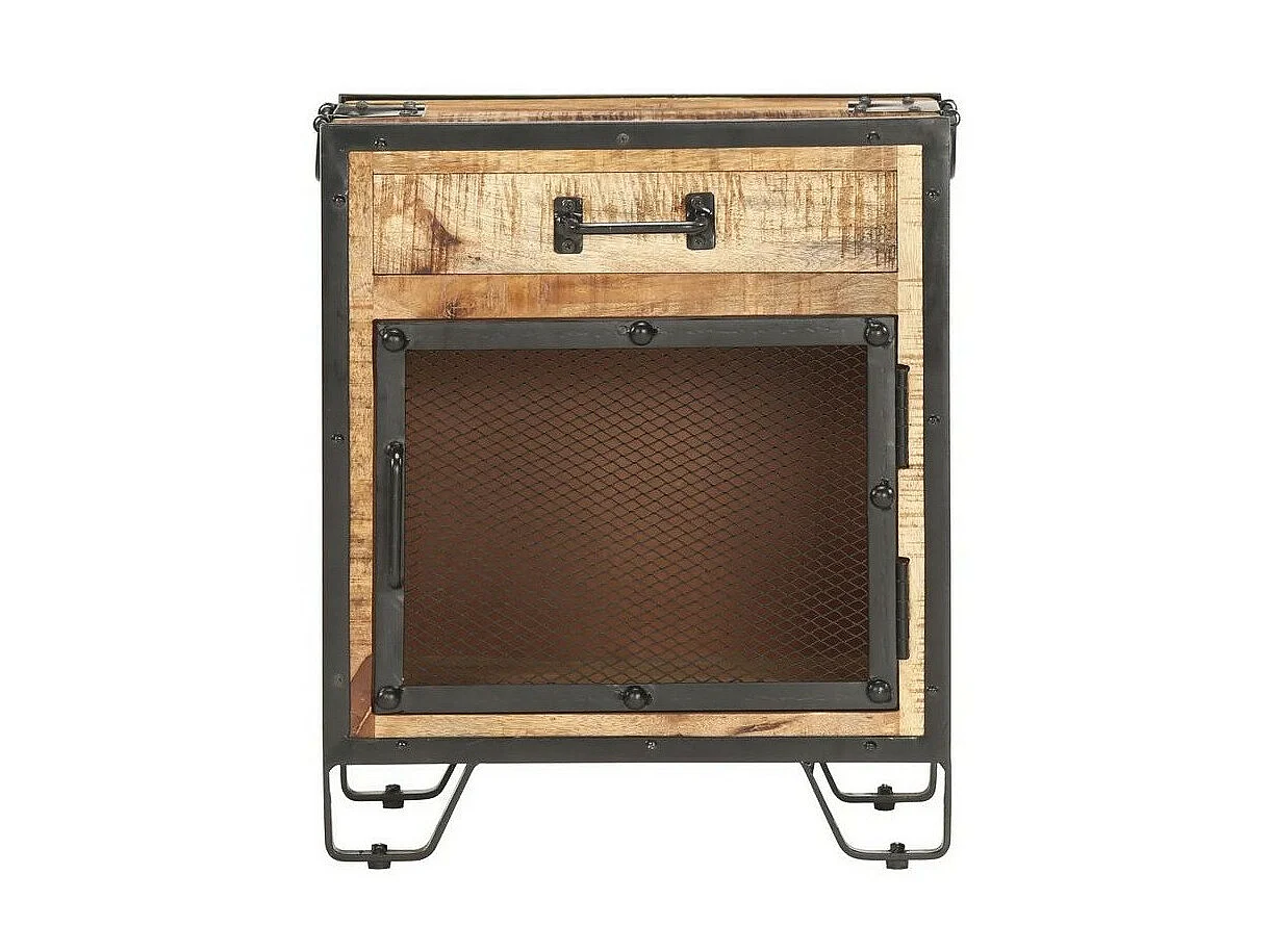 Table de chevet manguier massif clair et métal noir Pikka