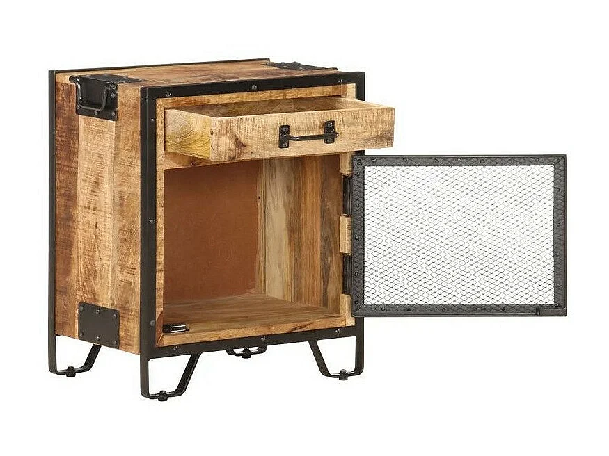 Table de chevet manguier massif clair et métal noir Pikka