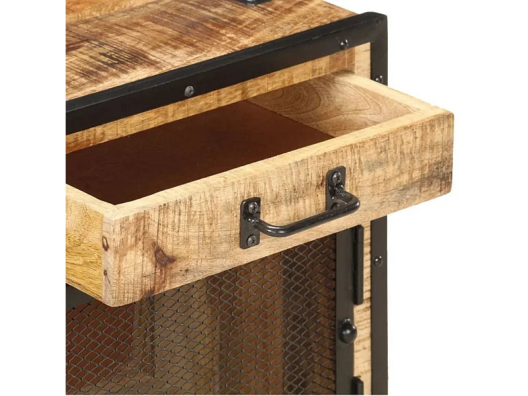 Table de chevet manguier massif clair et métal noir Pikka