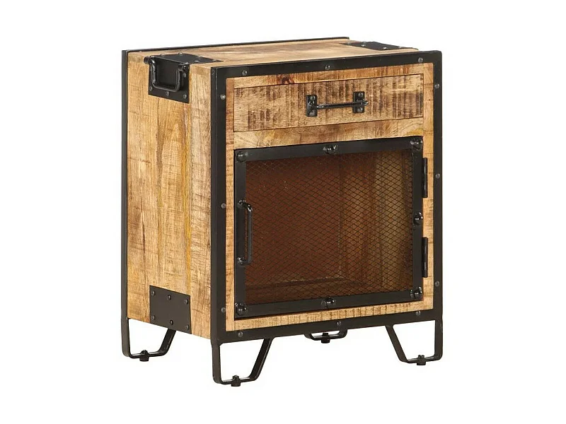 Table de chevet manguier massif clair et métal noir Pikka