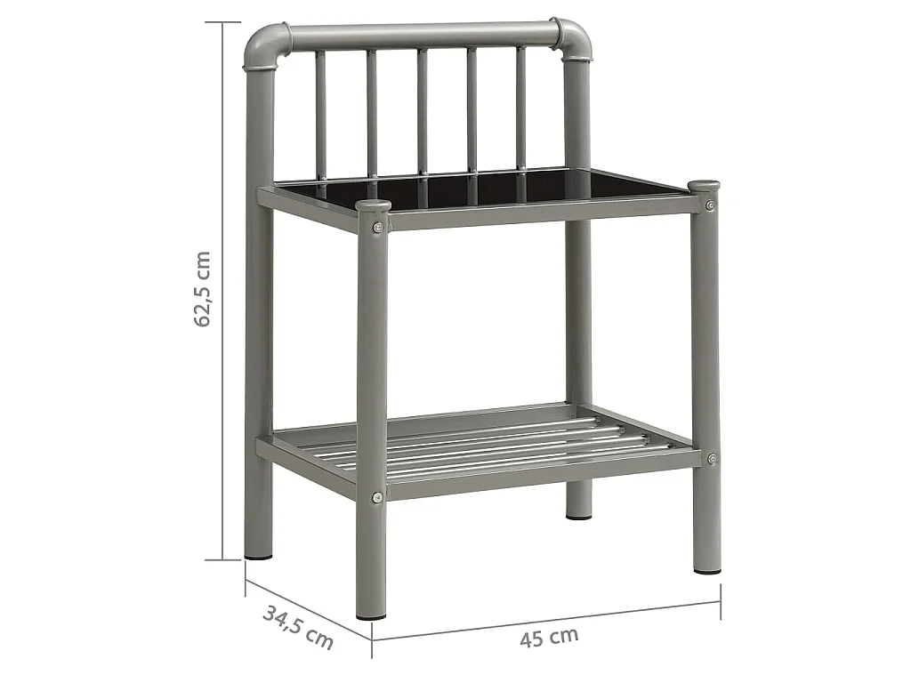 Table de chevet Gris et noir 45x34,5x62,5 Métal et verre