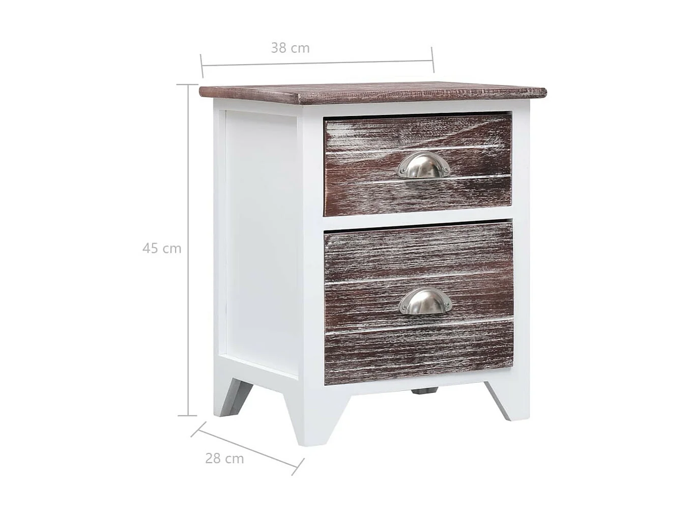 Table de chevet Marron et blanc 38x28x45 Bois de Paulownia