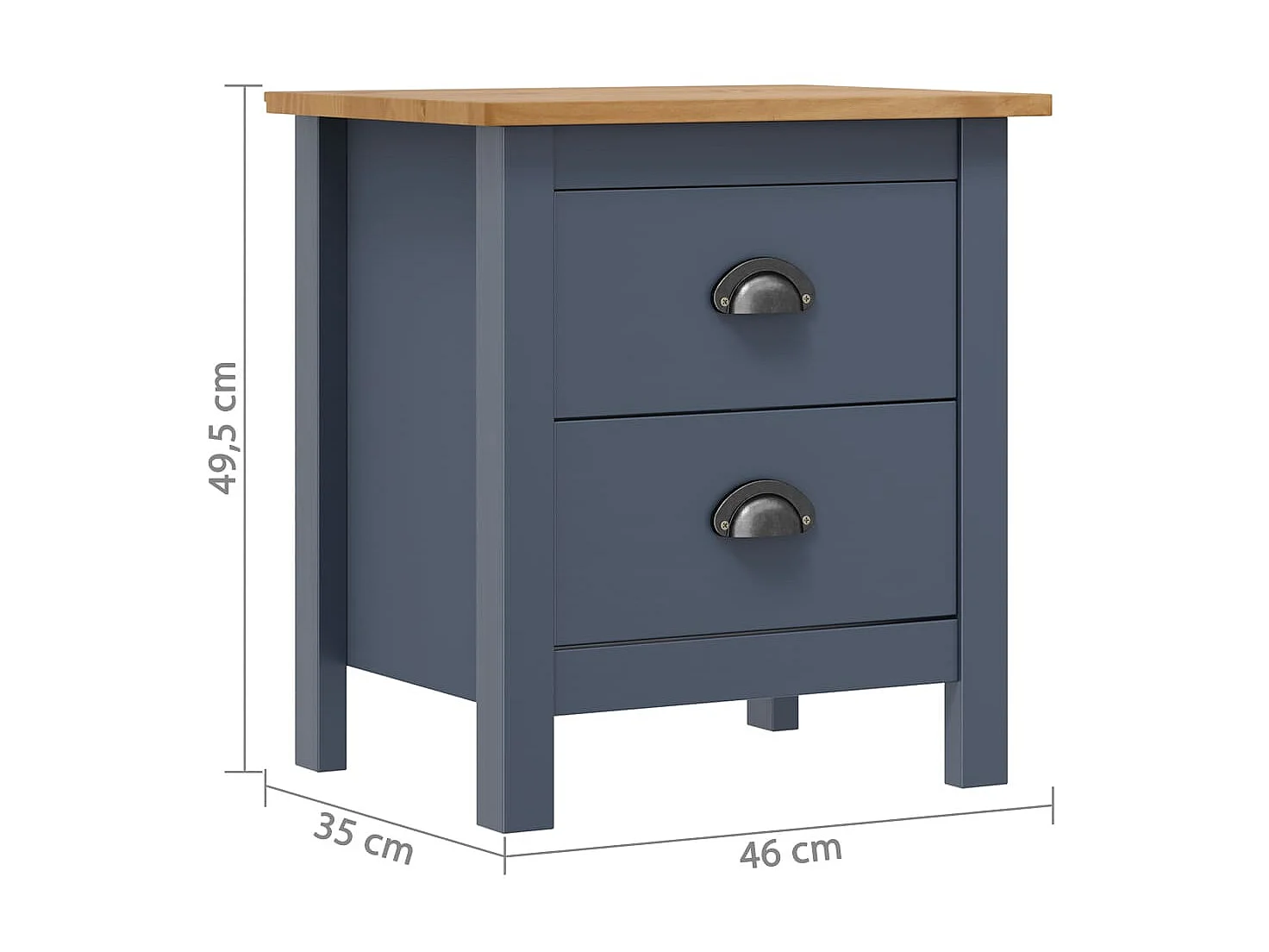 Table de chevet Hill Range Gris 46x35x49,5 Bois de pin solide