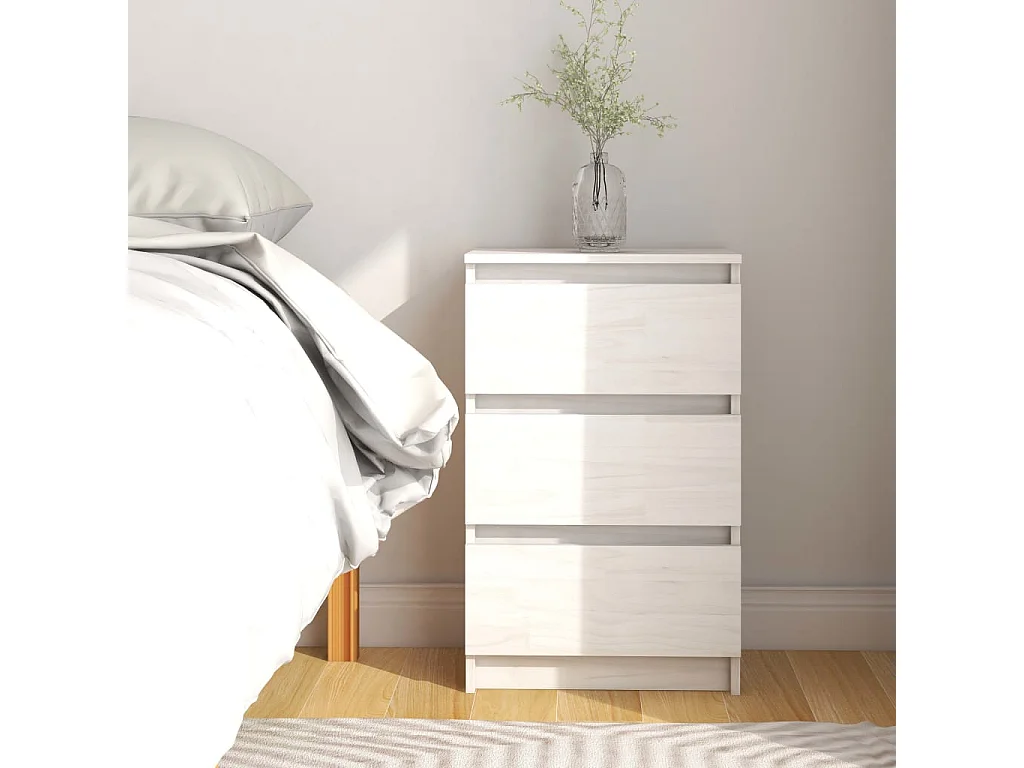 Table de chevet Blanc 40x29,5x64 Bois de pin solide