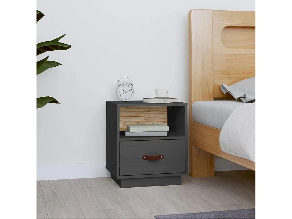 Table de chevet Gris 40x34x45 Bois de pin massif