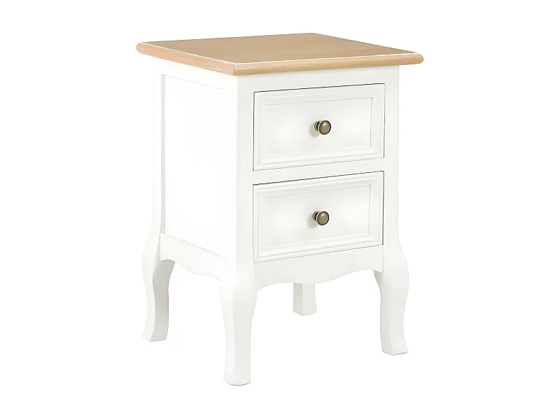 Table de chevet 2 tiroirs bois clair et blanc Naomie - Lot de 2