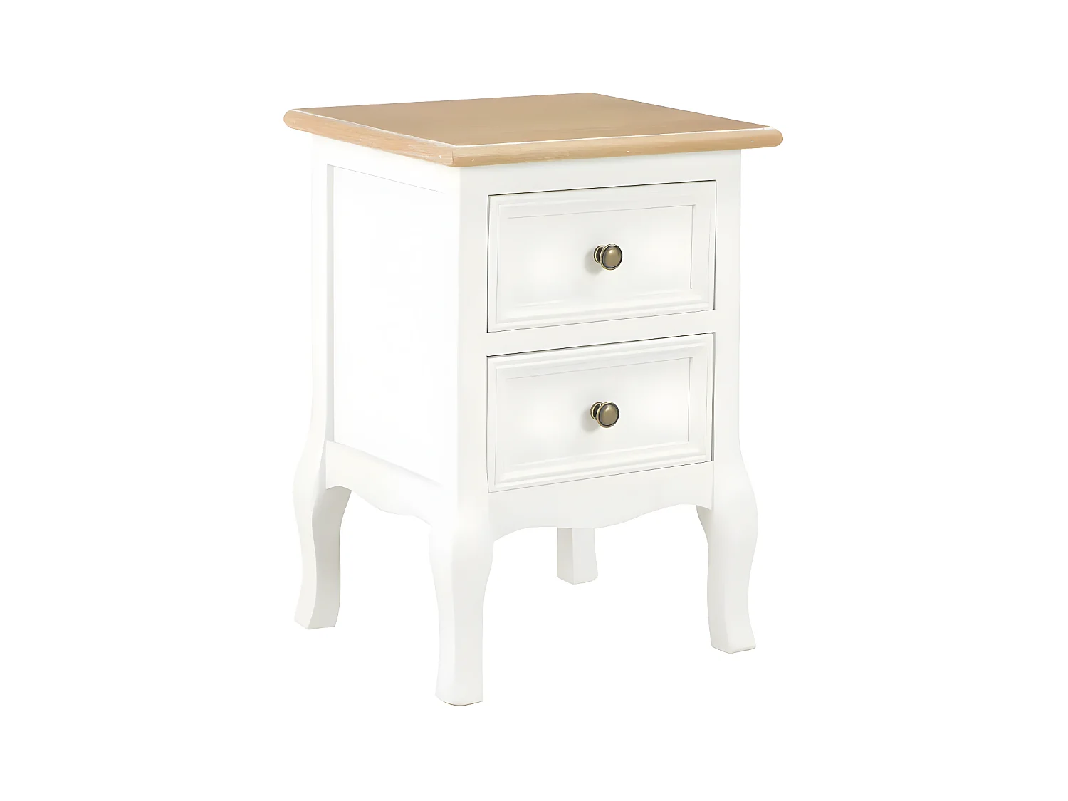 Table de chevet 2 tiroirs bois clair et blanc Naomie - Lot de 2