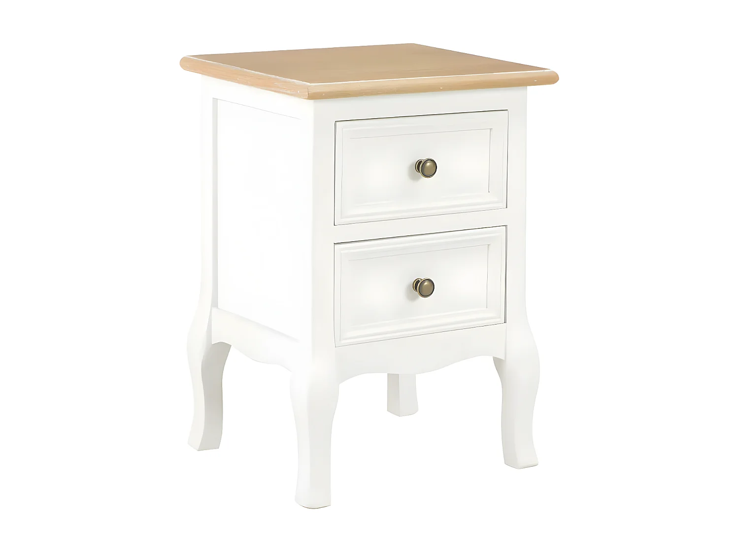Table de chevet 2 tiroirs bois clair et blanc Naomie - Lot de 2