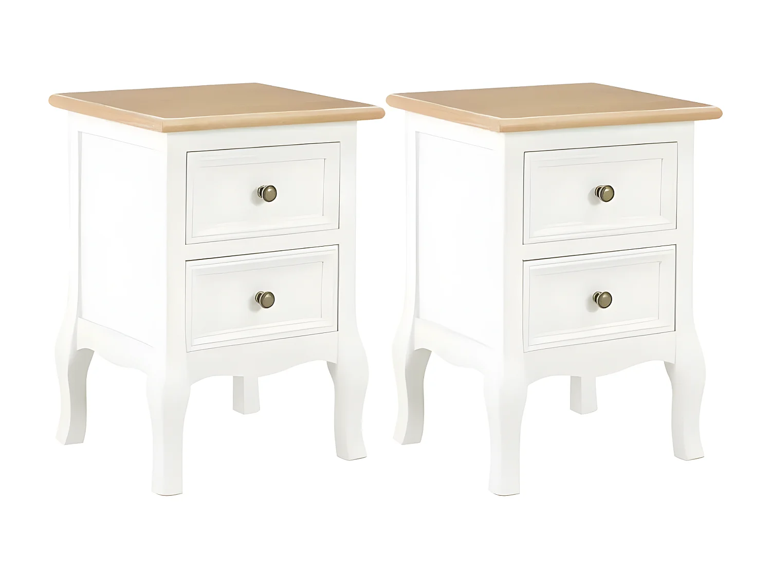 Table de chevet 2 tiroirs bois clair et blanc Naomie - Lot de 2