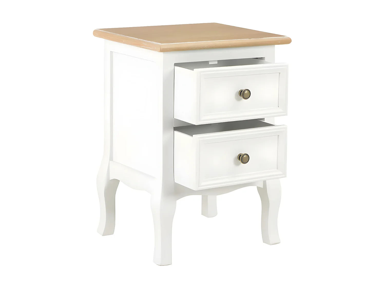 Table de chevet 2 tiroirs bois clair et blanc Naomie - Lot de 2
