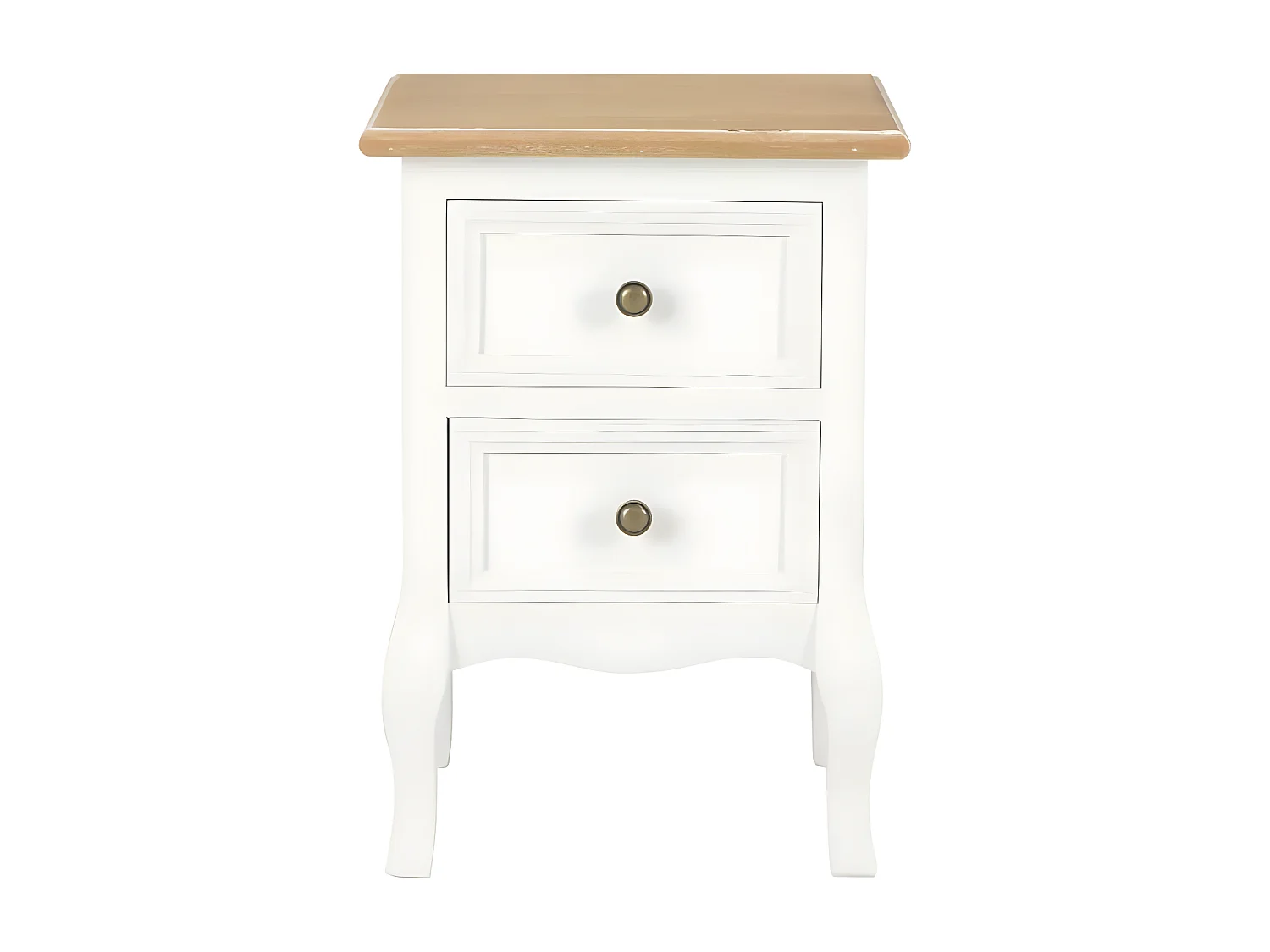 Table de chevet 2 tiroirs bois clair et blanc Naomie - Lot de 2
