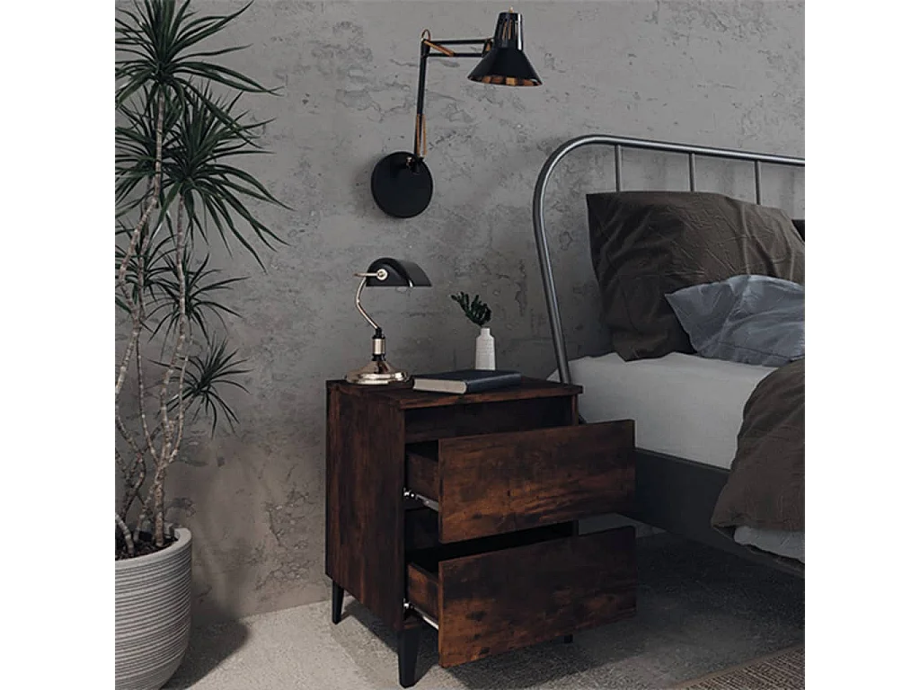 Table de chevet avec pieds en métal Chêne fumé 40x35x50