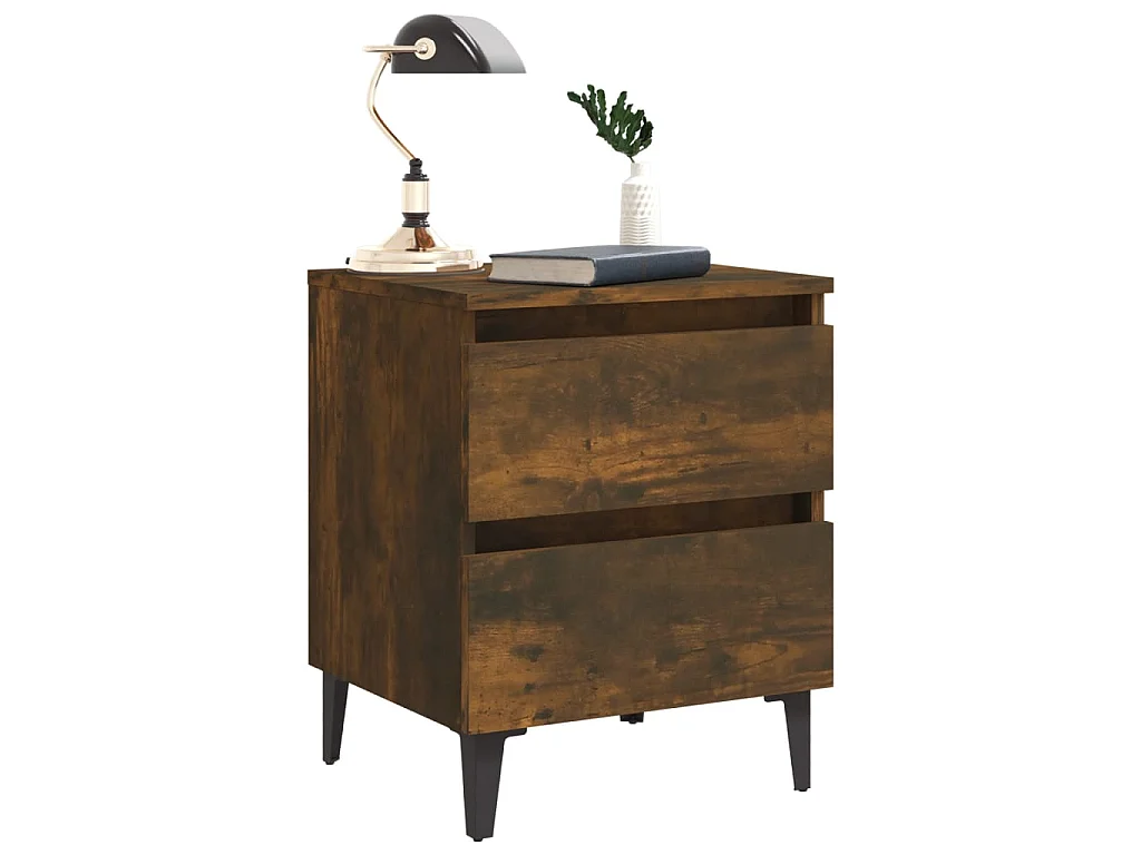 Table de chevet avec pieds en métal Chêne fumé 40x35x50