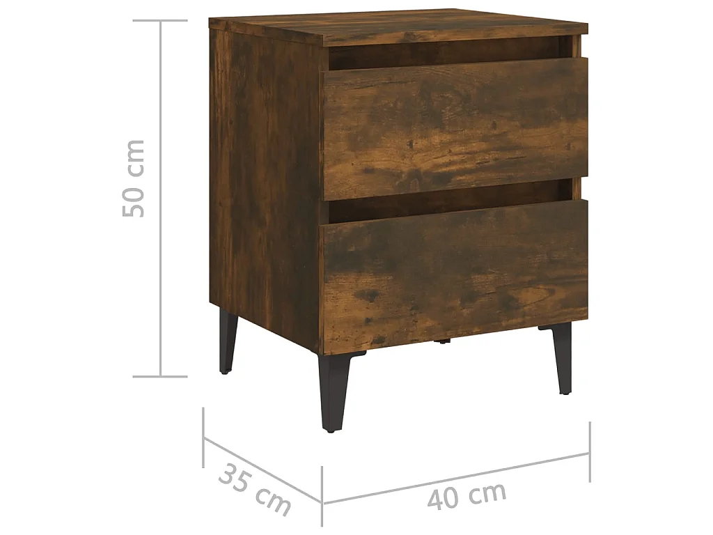 Table de chevet avec pieds en métal Chêne fumé 40x35x50