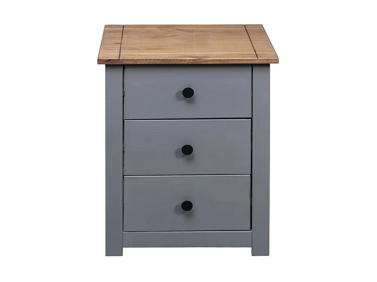 Table de chevet 3 tiroirs pin massif foncé et gris Daryl