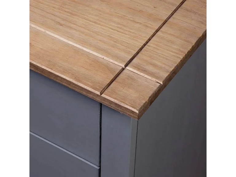 Table de chevet 3 tiroirs pin massif foncé et gris Daryl