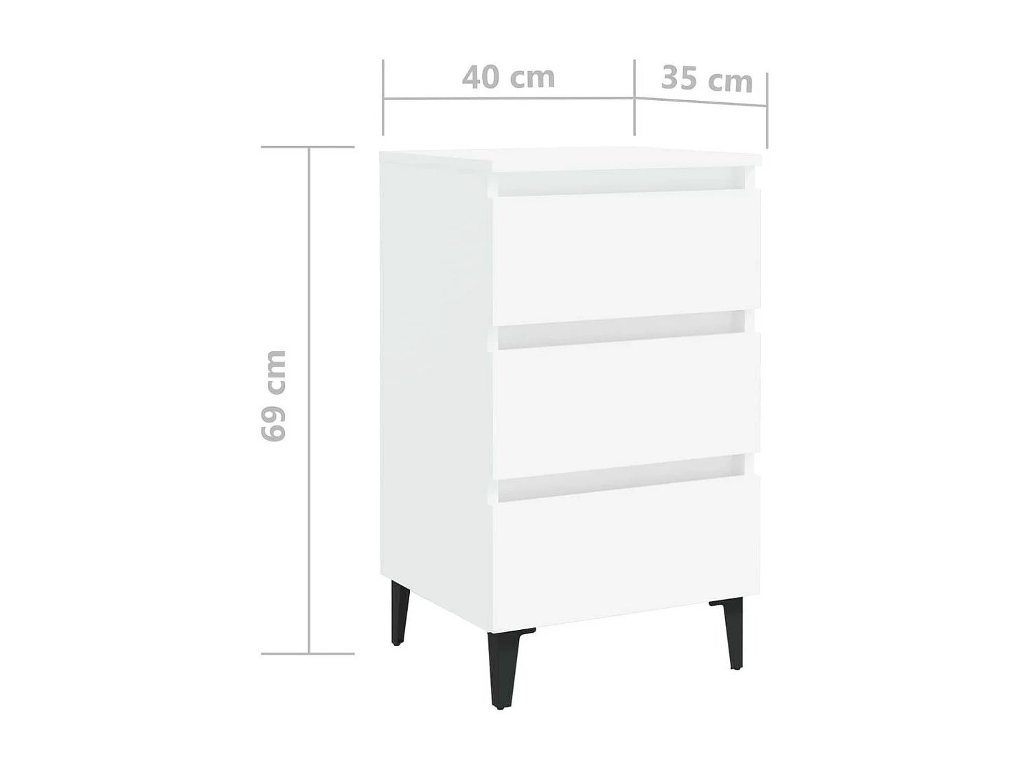 Table de chevet avec pieds en métal Blanc 40x35x69