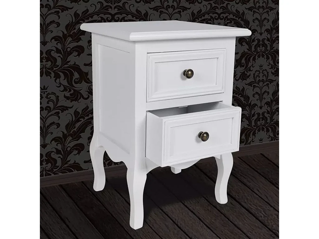 Table de chevet 2 pcs avec 2 tiroirs MDF Blanc