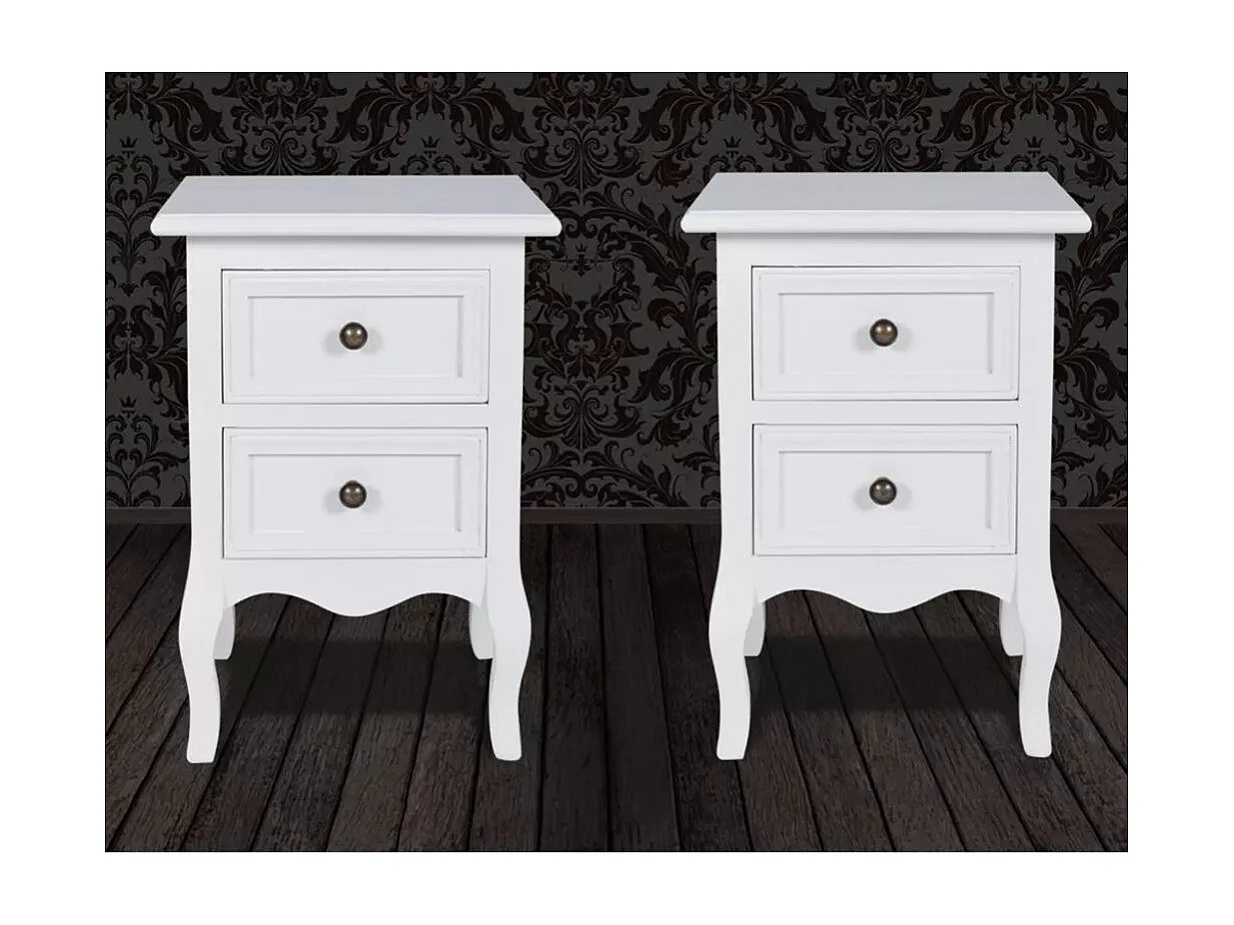 Table de chevet 2 pcs avec 2 tiroirs MDF Blanc