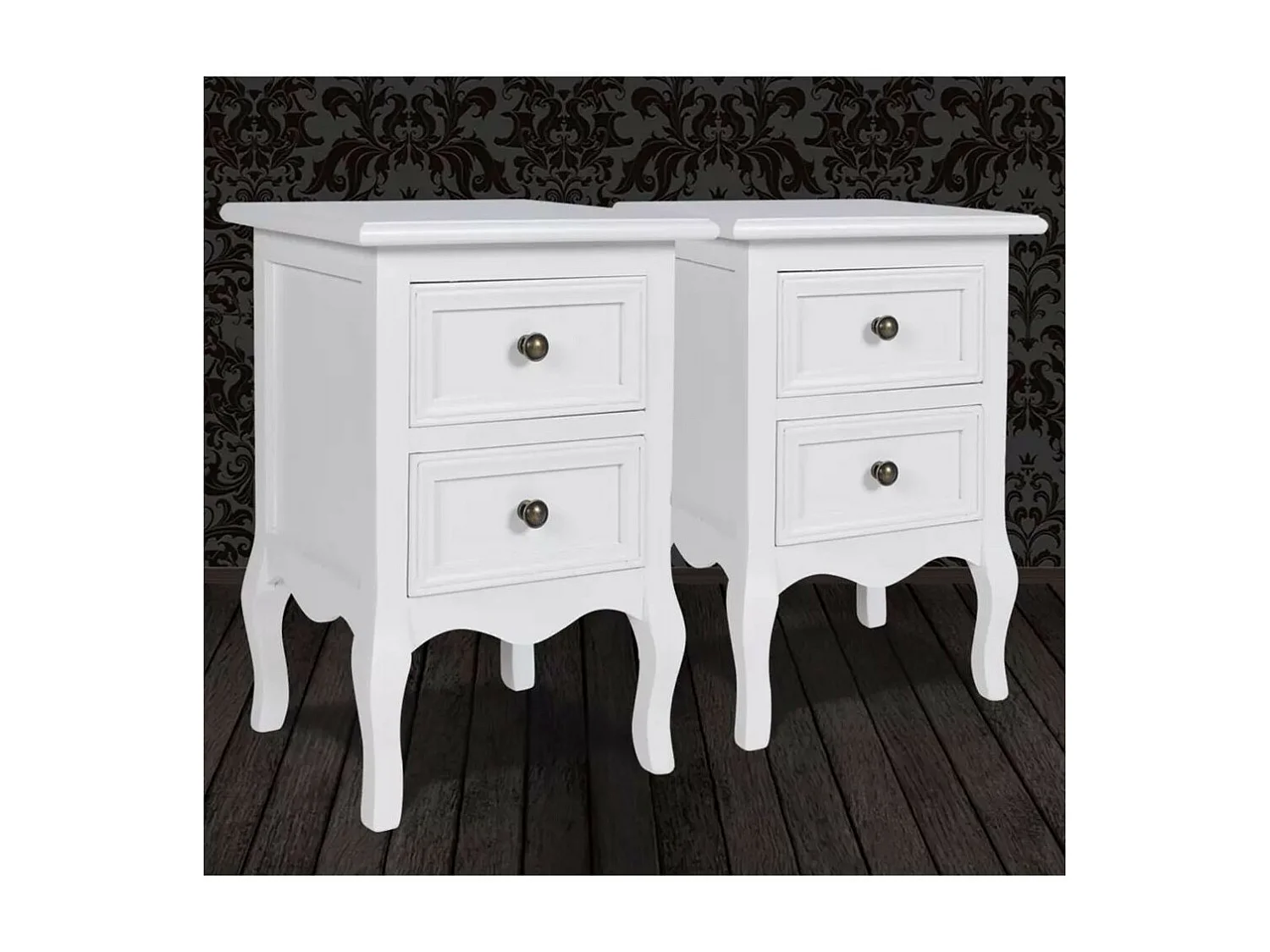 Table de chevet 2 pcs avec 2 tiroirs MDF Blanc