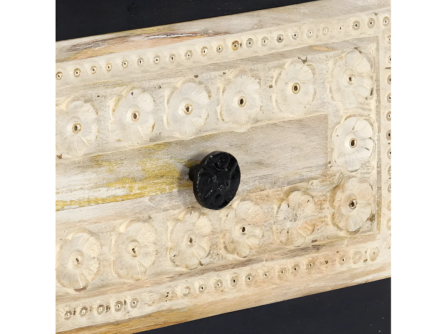 Table de chevet 2 tiroirs manguier massif clair et gris Misty