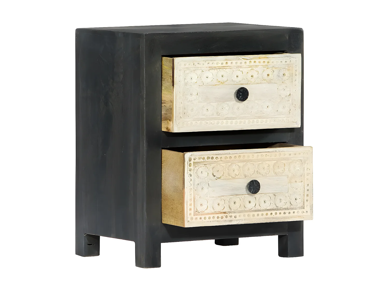 Table de chevet 2 tiroirs manguier massif clair et gris Misty