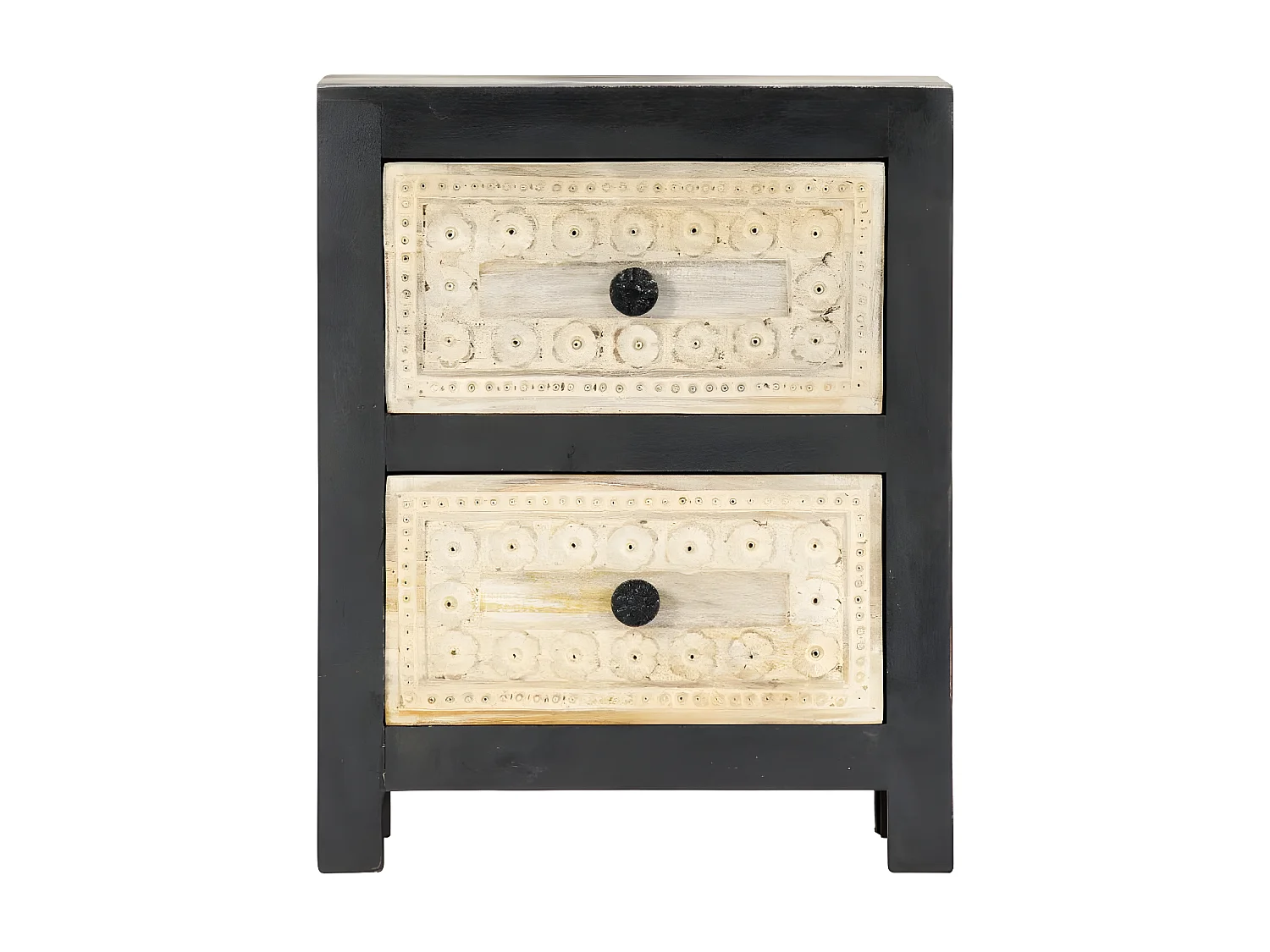 Table de chevet 2 tiroirs manguier massif clair et gris Misty