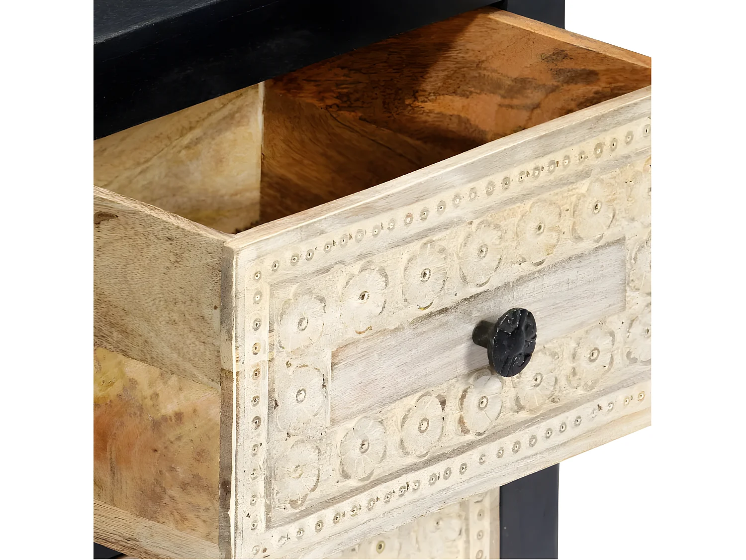 Table de chevet 2 tiroirs manguier massif clair et gris Misty