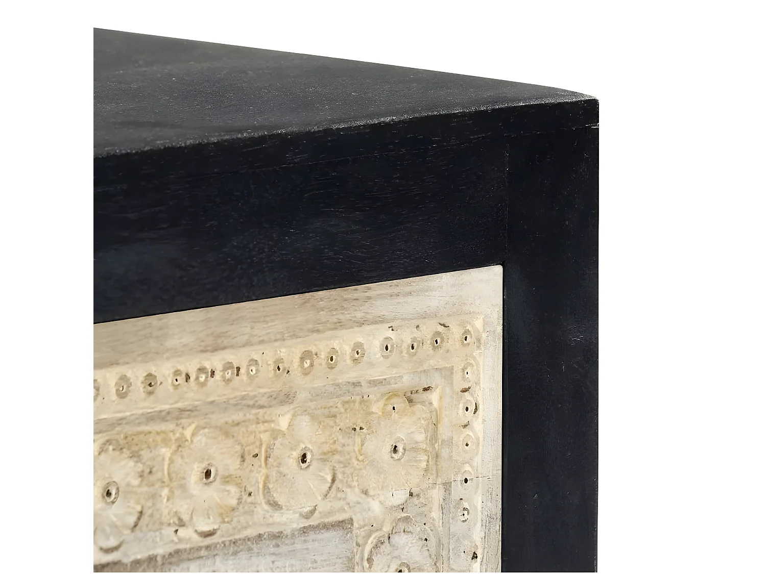 Table de chevet 2 tiroirs manguier massif clair et gris Misty