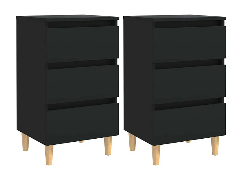 Tables de chevet avec pieds en bois 2 pcs Noir 40x35x69