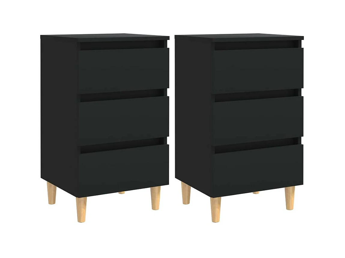 Tables de chevet avec pieds en bois 2 pcs Noir 40x35x69