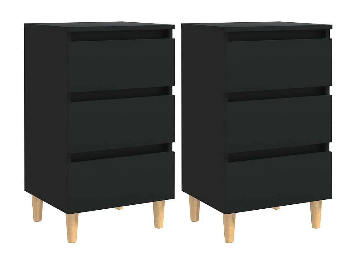 Tables de chevet avec pieds en bois 2 pcs Noir 40x35x69