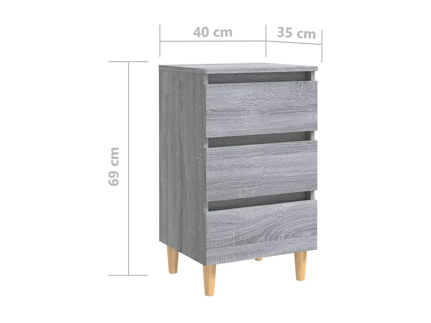 Table de chevet avec pieds en bois Sonoma gris 40x35x69