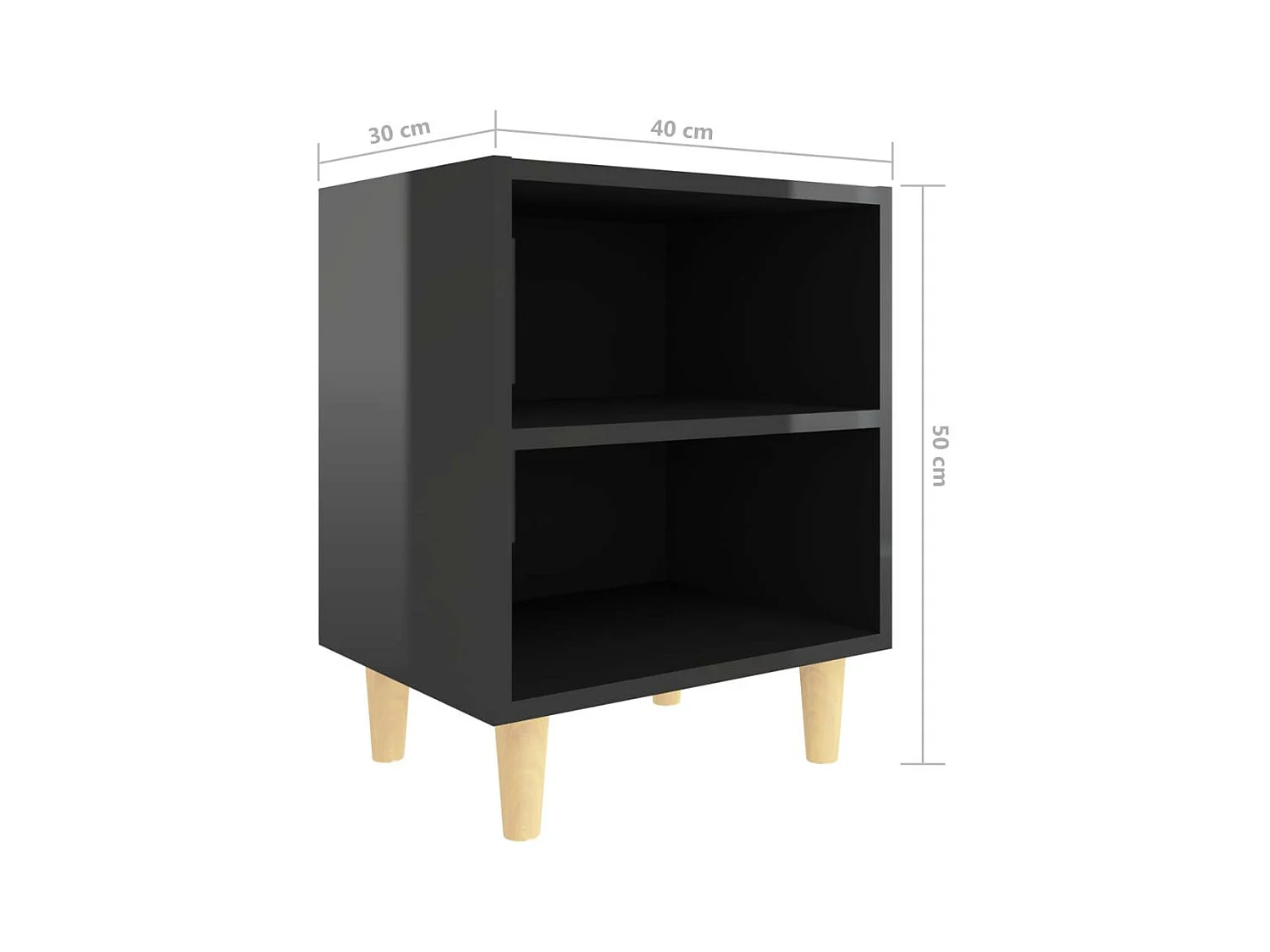 Table de chevet avec pieds en bois Noir brillant 40x30x50 2