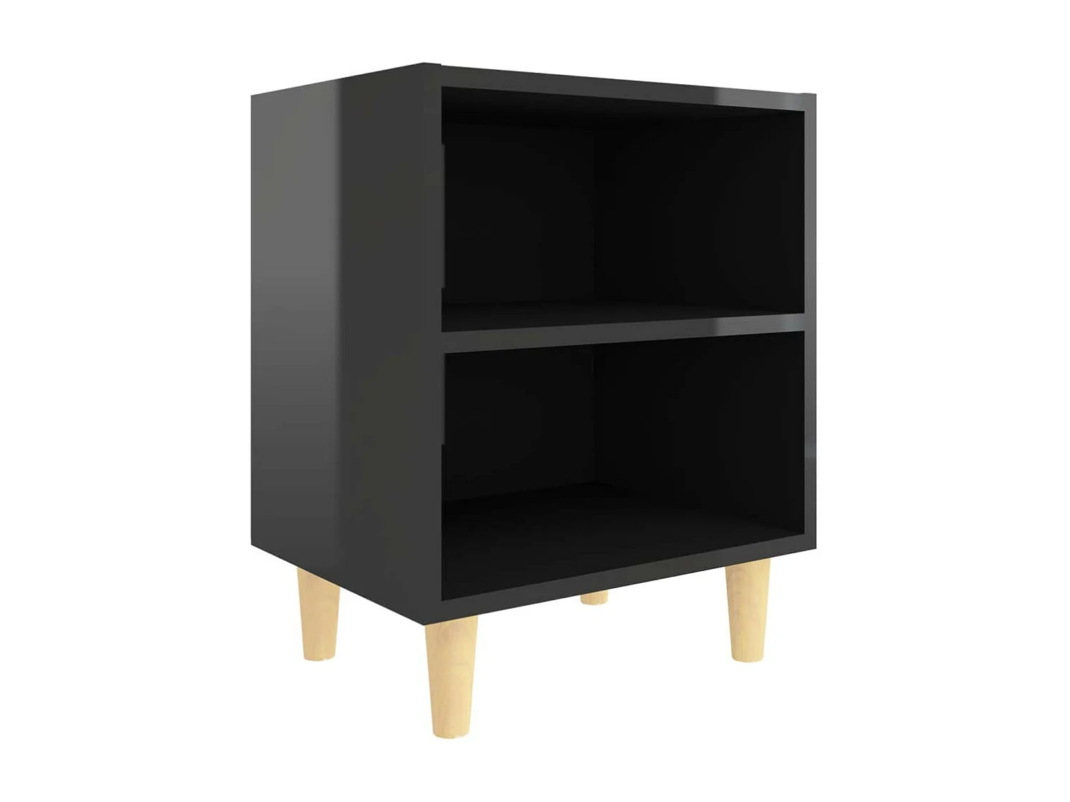 Table de chevet avec pieds en bois Noir brillant 40x30x50 2