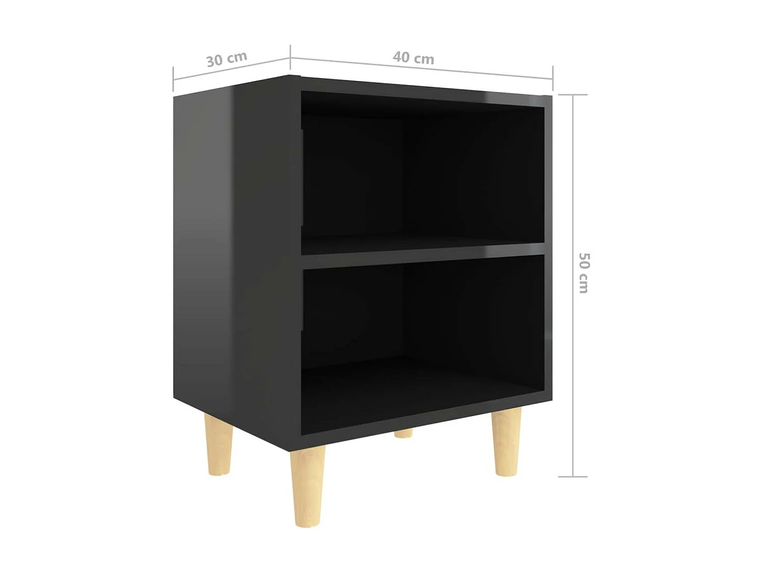 Table de chevet avec pieds en bois Noir brillant 40x30x50 2