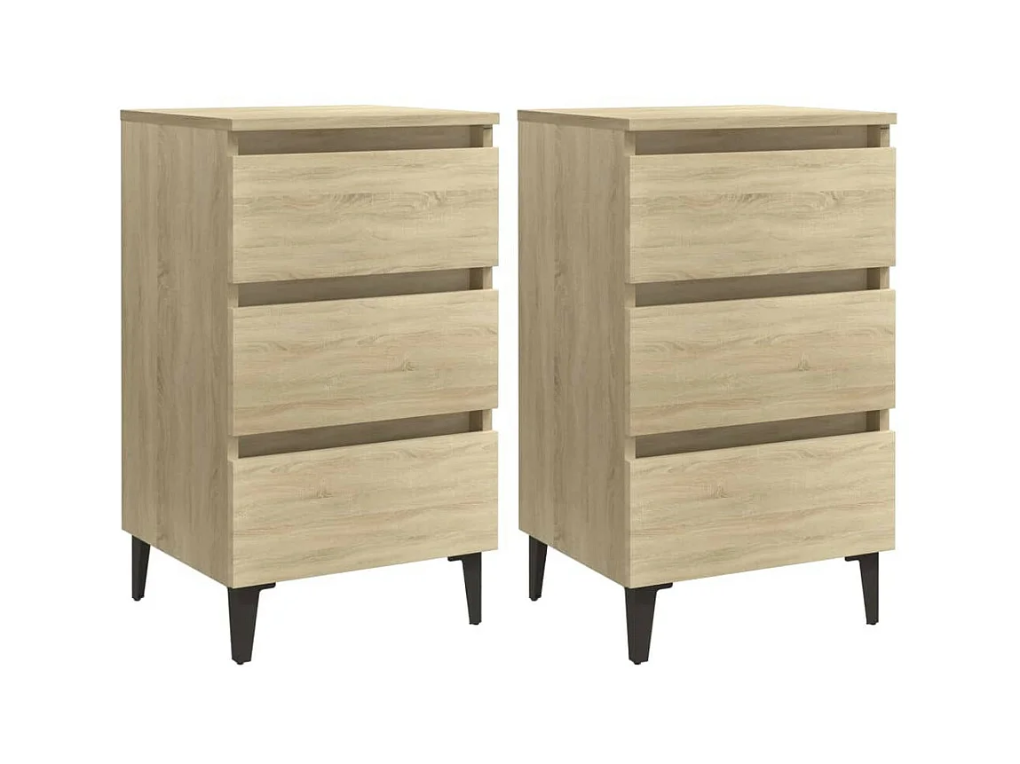 Tables de chevet pieds en métal 2 pcs Chêne sonoma 40x35x69