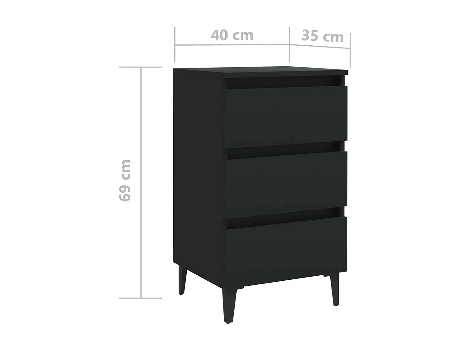 Table de chevet avec pieds en métal Noir 40x35x69