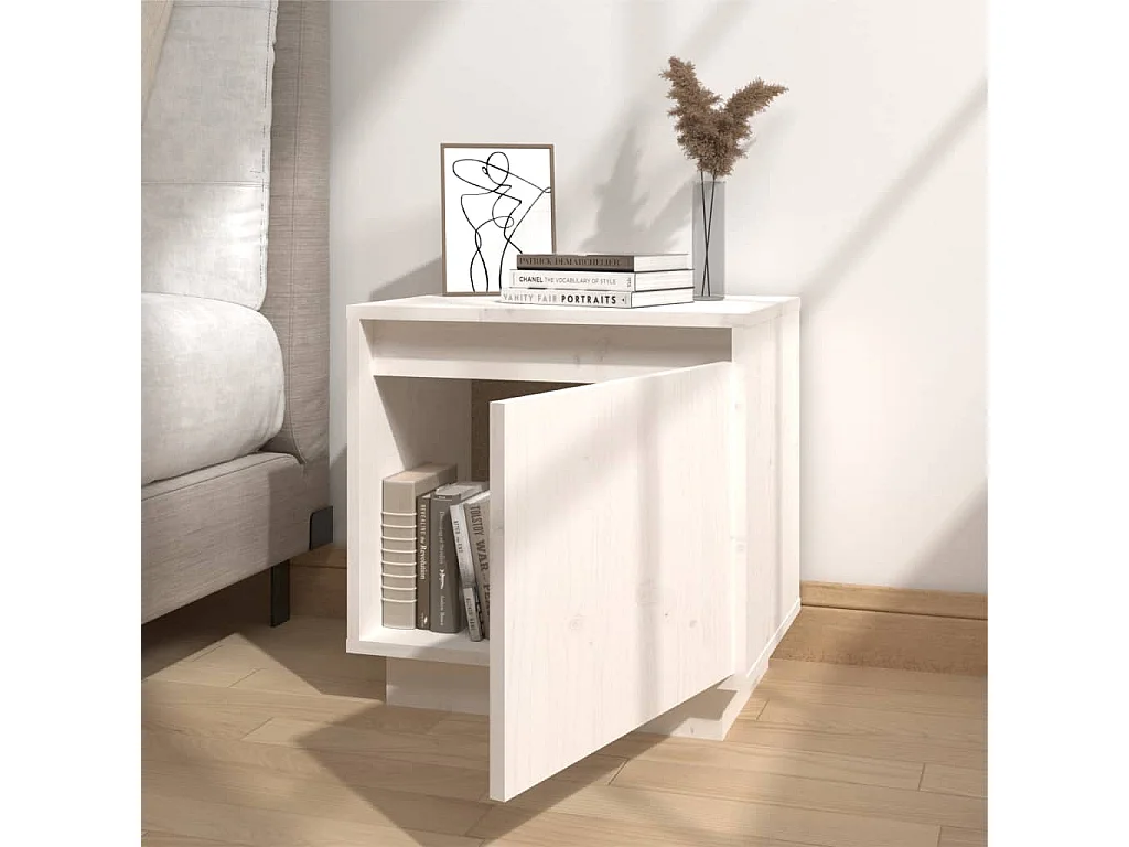 Table de chevet Blanc 40x30x40 Bois de pin solide