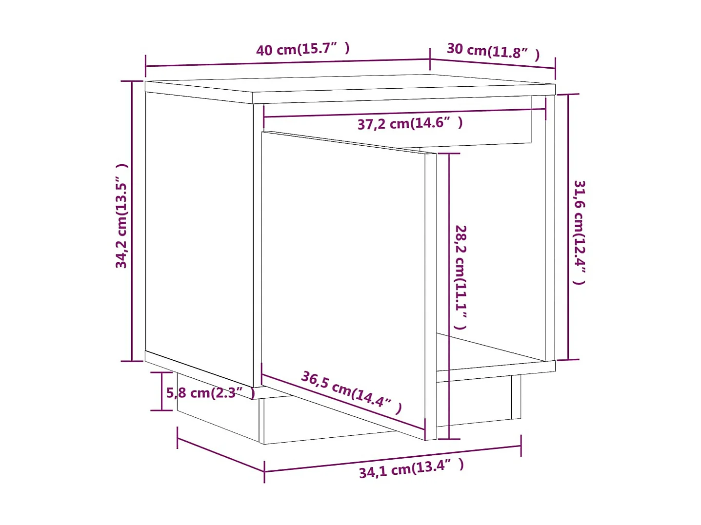Table de chevet Blanc 40x30x40 Bois de pin solide