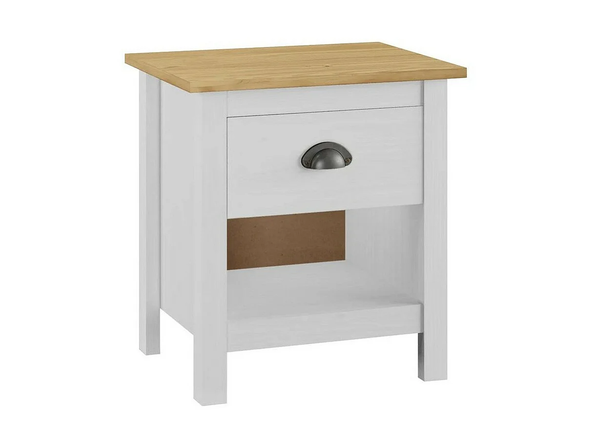 Chevet 1 tiroir pin massif clair et blanc Berti - Lot de 2