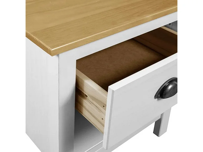 Chevet 1 tiroir pin massif clair et blanc Berti - Lot de 2