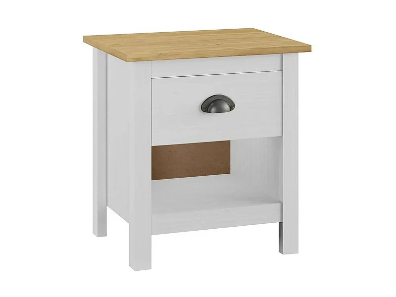 Chevet 1 tiroir pin massif clair et blanc Berti - Lot de 2