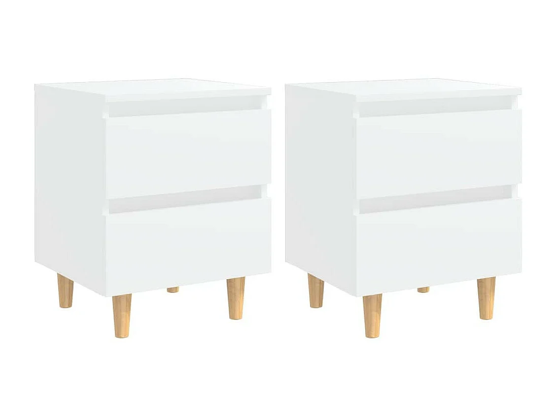 Tables de chevet avec pieds en pin Blanc 40x35x50 - Lot de 2