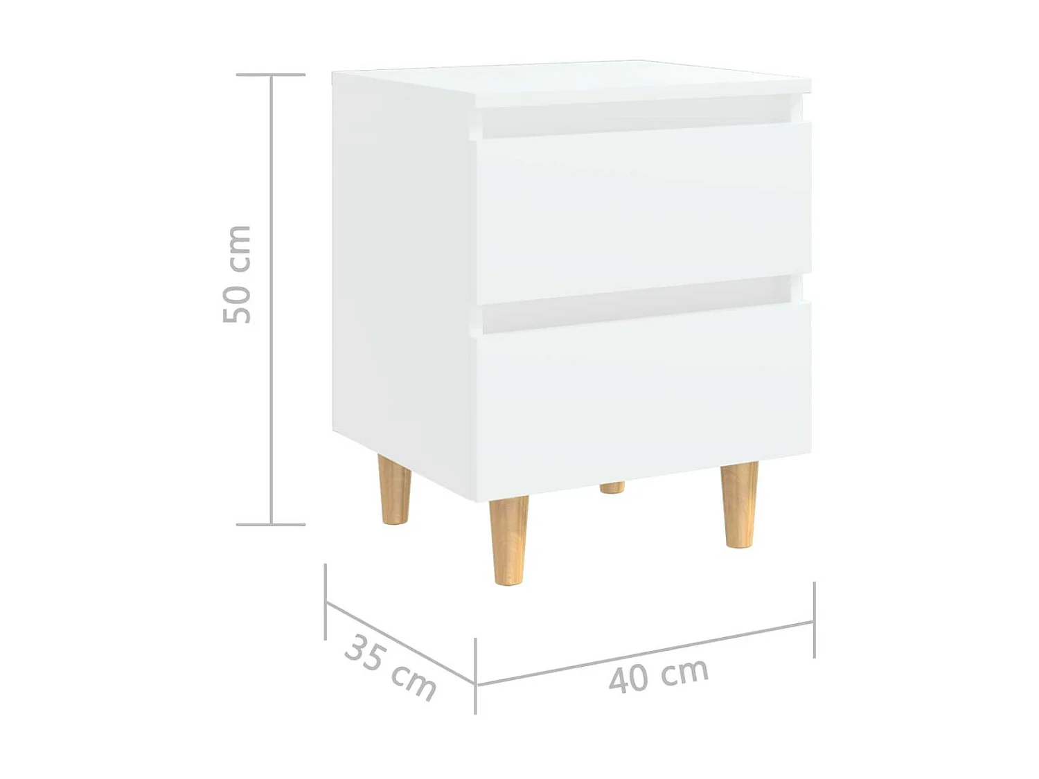 Tables de chevet avec pieds en pin Blanc 40x35x50 - Lot de 2