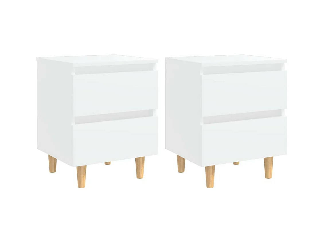 Tables de chevet avec pieds en pin Blanc 40x35x50 - Lot de 2